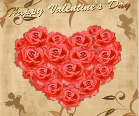 Valentine day vintage background with rose heart vector