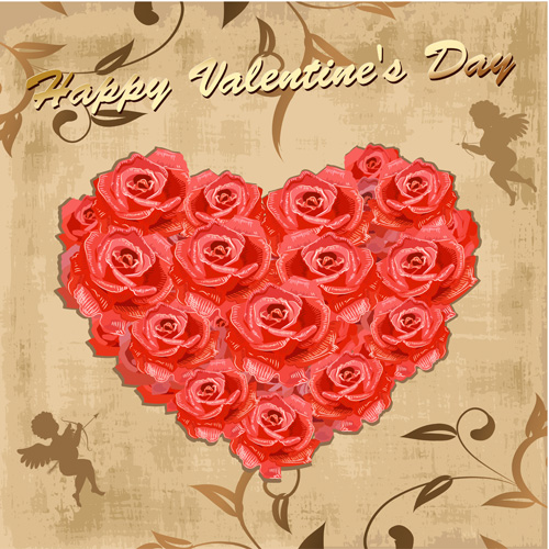 Valentine day vintage background with rose heart vector