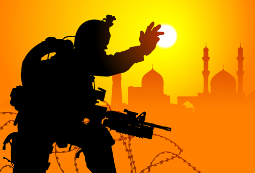 Vector soldiers silhouetter set 06