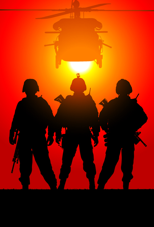 Vector soldiers silhouetter set 07