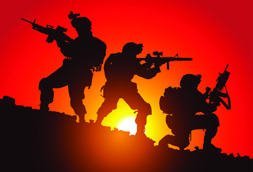 Vector soldiers silhouetter set 08