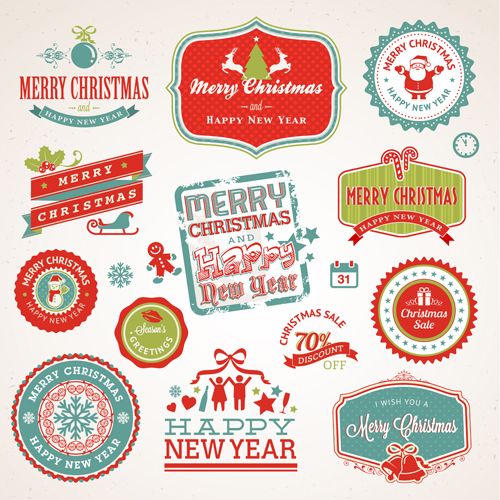 Vintage badges with labels chreistmas vector set