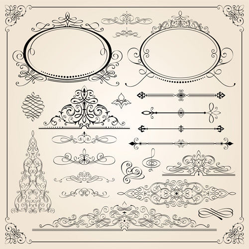 Vintage calligraphic frames with border vector 04