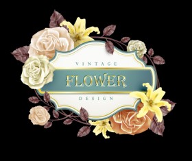 Vintage card with flower vector set 01