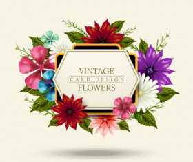 Vintage card with flower vector set 02