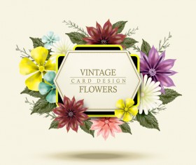 Vintage card with flower vector set 03