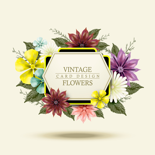 Vintage card with flower vector set 03