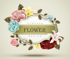 Vintage card with flower vector set 04