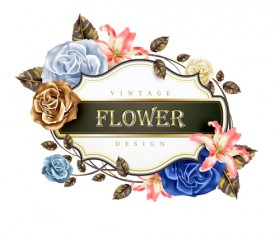 Vintage card with flower vector set 05