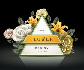 Vintage card with flower vector set 07