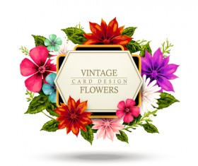 Vintage card with flower vector set 08