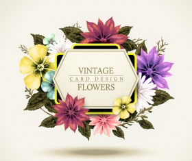 Vintage card with flower vector set 09