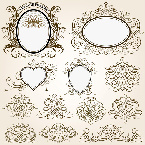 Vintage frames with calligraphic ornaments vector 01