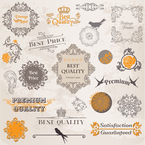 Vintage ornaments labels with logo vector
