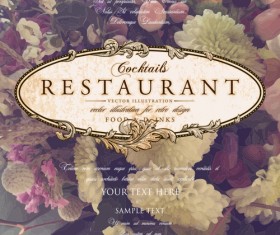 Vintage restaurant menu cover with flower blurs background vector 01