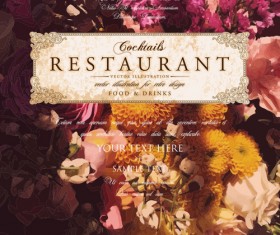 Vintage restaurant menu cover with flower blurs background vector 02