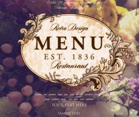 Vintage restaurant menu cover with flower blurs background vector 03