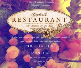 Vintage restaurant menu cover with flower blurs background vector 04