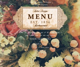 Vintage restaurant menu cover with flower blurs background vector 05