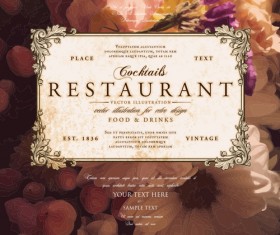 Vintage restaurant menu cover with flower blurs background vector 06