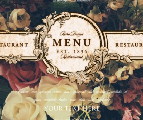 Vintage restaurant menu cover with flower blurs background vector 07