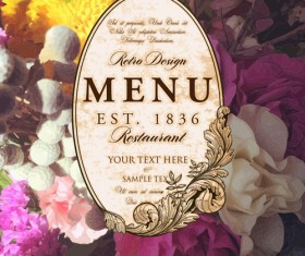 Vintage restaurant menu cover with flower blurs background vector 08