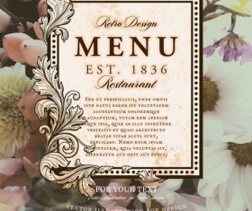 Vintage restaurant menu cover with flower blurs background vector 09