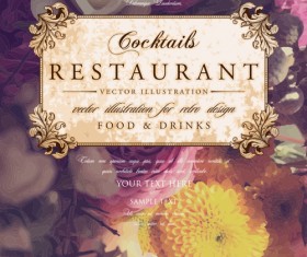 Vintage restaurant menu cover with flower blurs background vector 10
