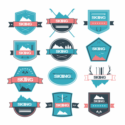 Vintage skiing labels vector material