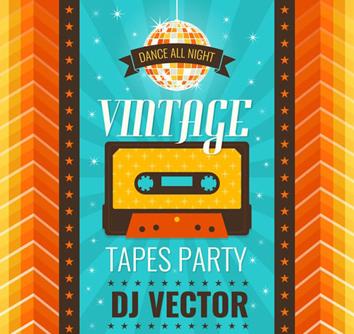 Vintage tapes party poster vector
