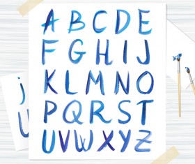 Watercolor alphabet letter with numebrs vector 03