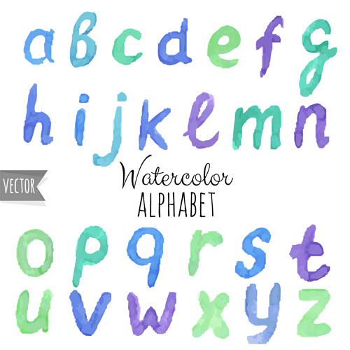 Watercolor alphabet letter with numebrs vector 08
