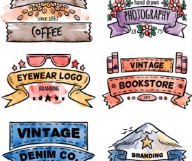 Watercolor labels hand drawn vector 01