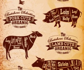 butchers cuts labels vector material 02