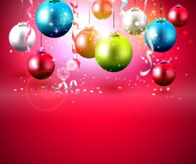 christmas colorful balls with red background vector