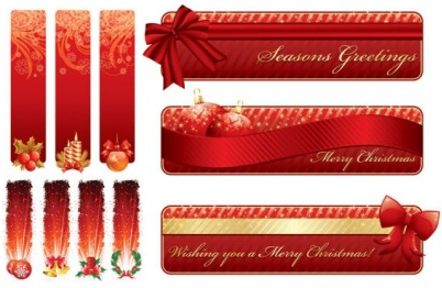 christmas decorative red banner vector material