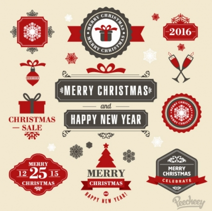christmas labels set vector material