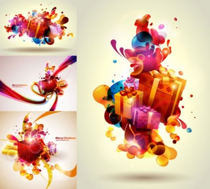 Abstract elements with christmas gift set vector