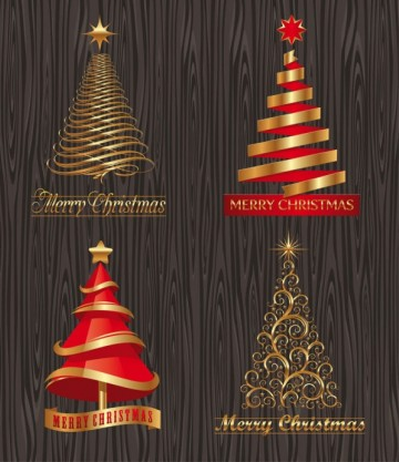 Creative christmas trees with wooden background vector