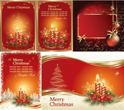 Christmas  candle red cards vectors set