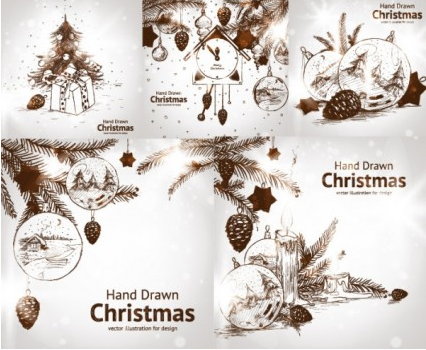 Hand drawn christmas decorations vector set