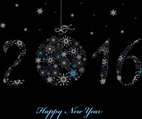 2016 Happy New Year greeting  card with snowflake vectors 01