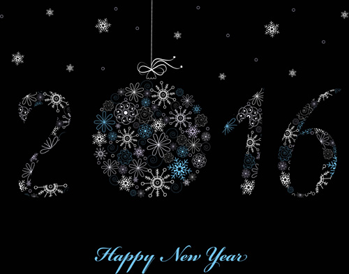 2016 Happy New Year greeting  card with snowflake vectors 01