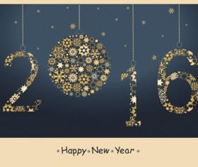 2016 Happy New Year greeting  card with snowflake vectors 02