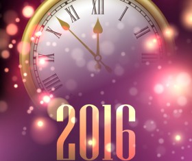 2016 Happy New Year with clock background vector 01