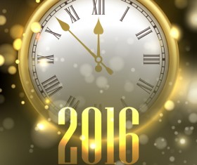2016 Happy New Year with clock background vector 02