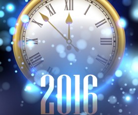 2016 Happy New Year with clock background vector 03