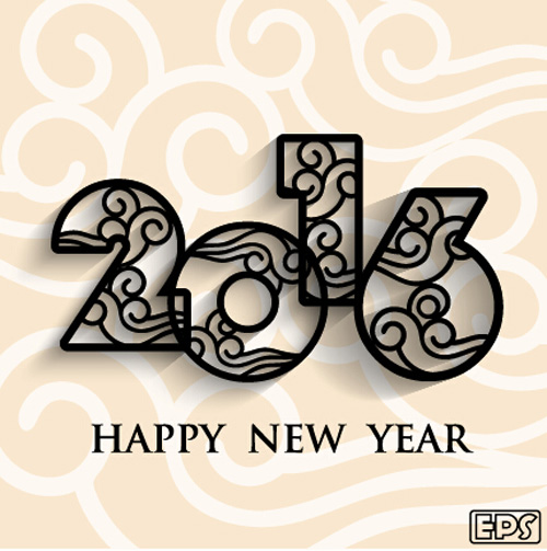 2016 Happy new year black text vector