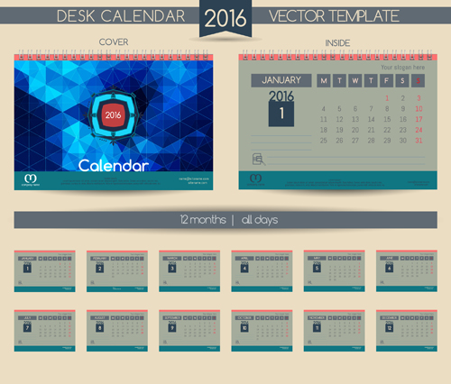 2016 New year desk calendar vector material 102