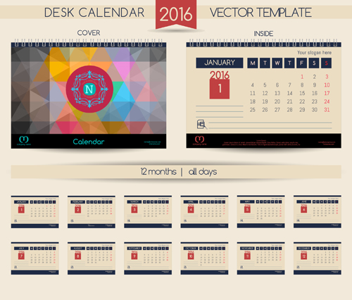 2016 New year desk calendar vector material 110